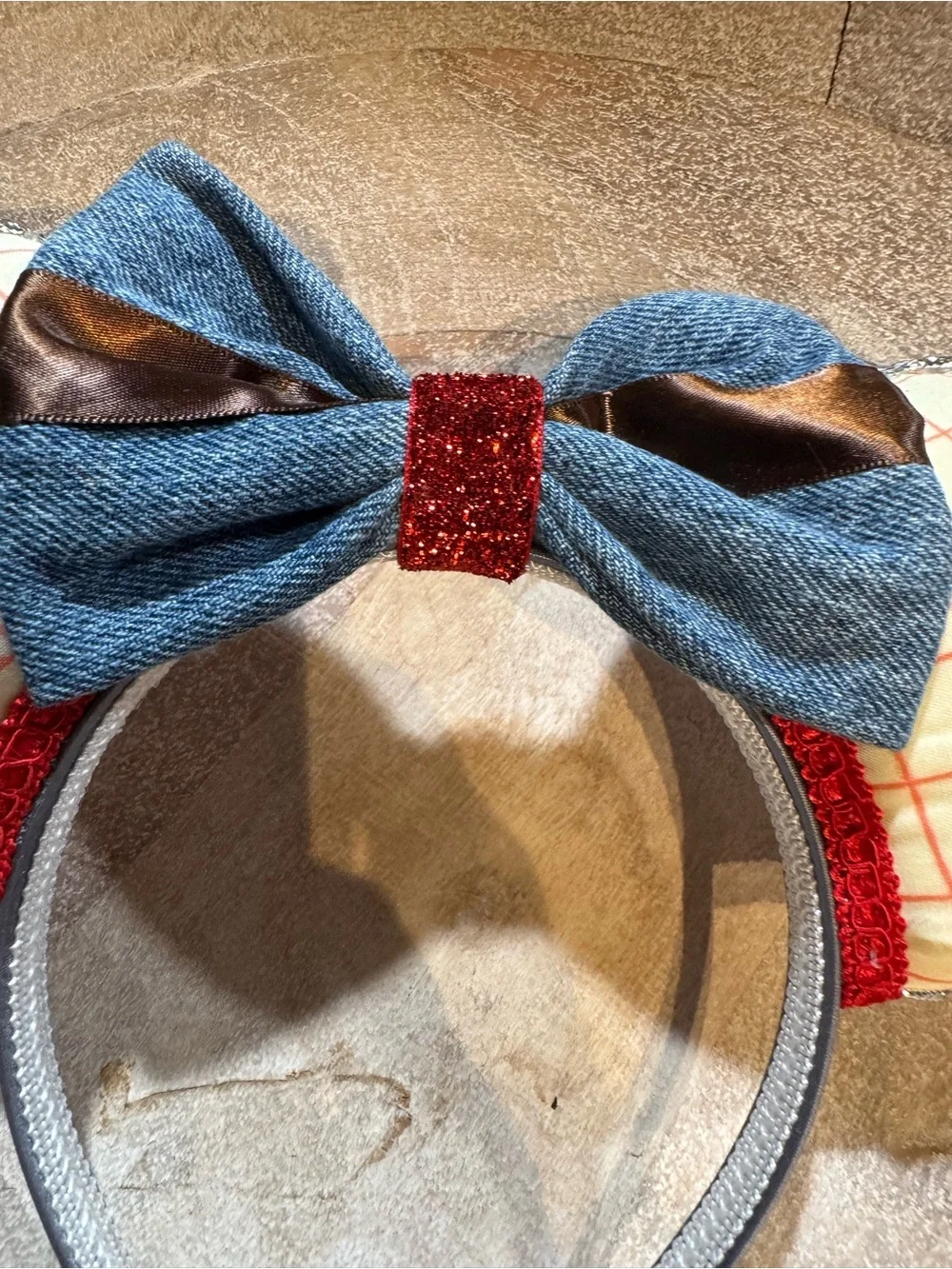 Kids Mouse ears Print Bow Headband - Gray, Red, Cream